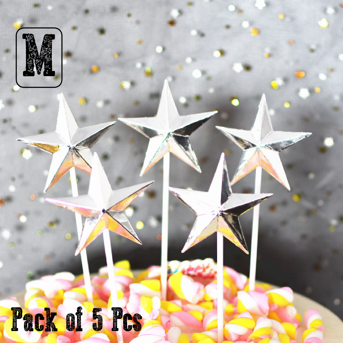 Cake Cup Cake Topper Decorations - Silver stars (Medium) - Rampant Coffee Company