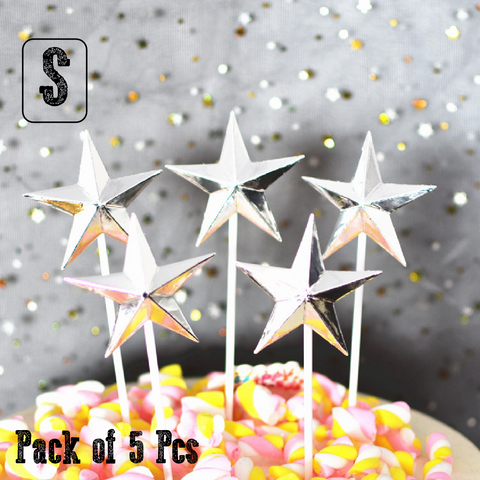 Cake Cup Cake Topper Decorations - Silver stars  (Small) - Rampant Coffee Company