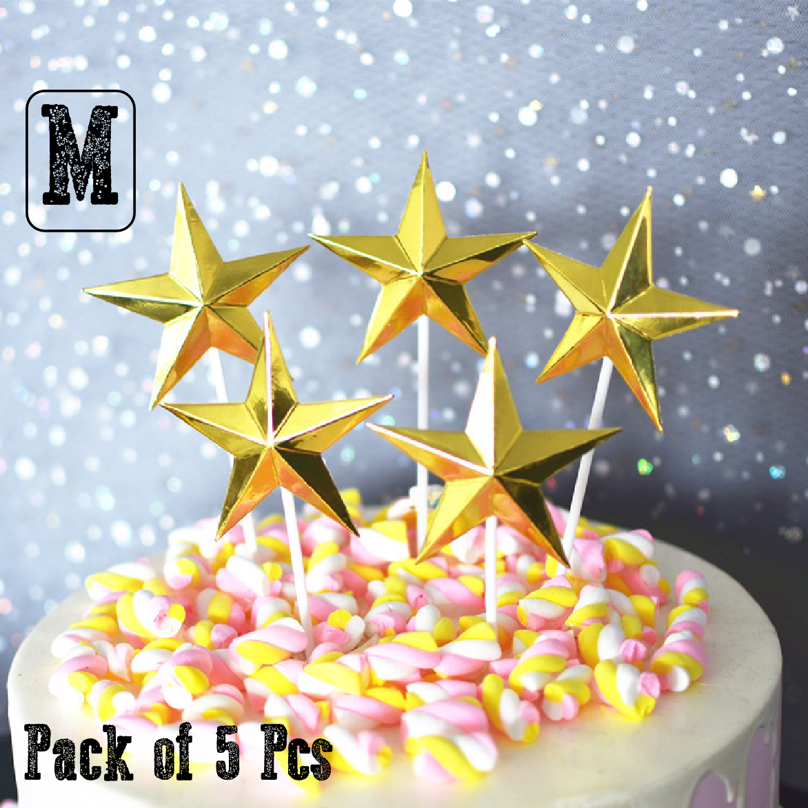 Cake Cup Cake Topper Decorations -  Gold stars (Medium) - Rampant Coffee Company