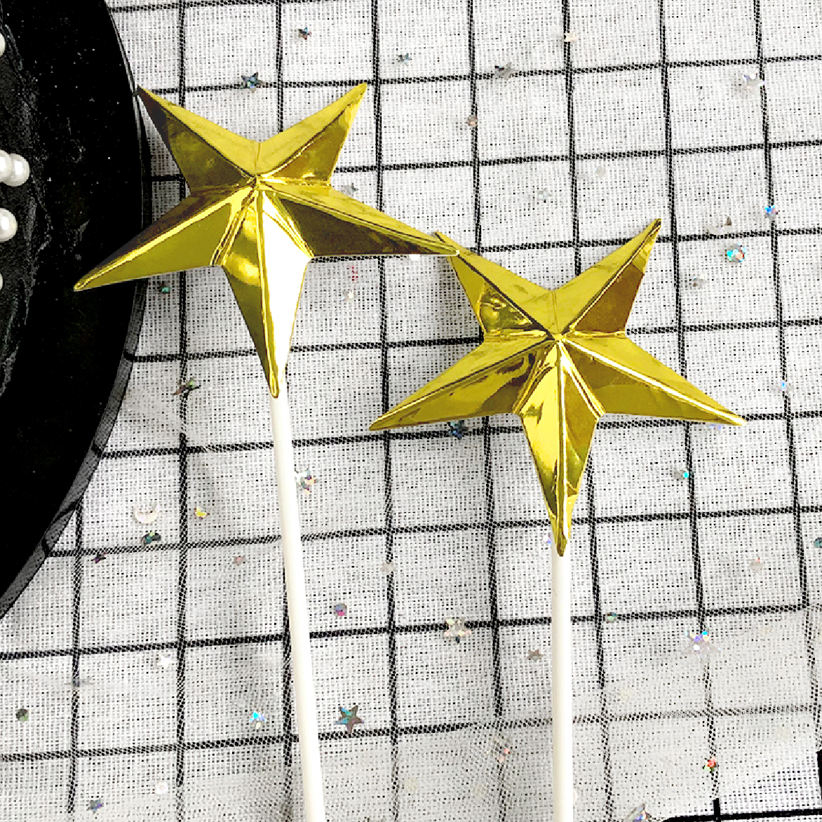 Cake Cup Cake Topper Decorations -  Gold stars (Medium) - Rampant Coffee Company