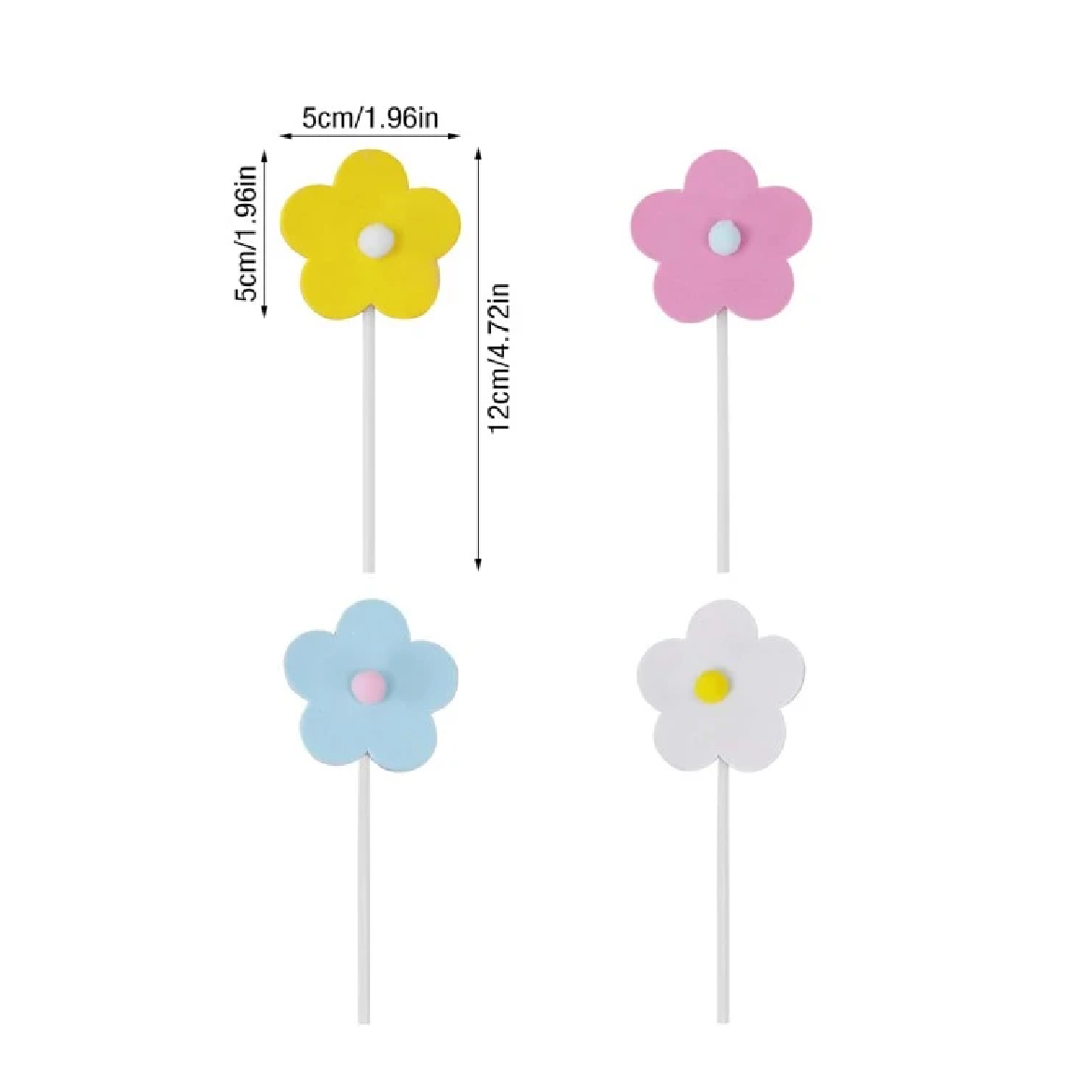 Cake Topper, Cupcake Decorations - Daisy Flower Shape - Set of 4pcs
