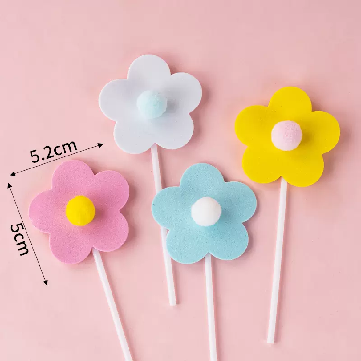 Cake Topper, Cupcake Decorations - Daisy Flower Shape - Set of 4pcs