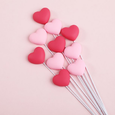 Cake Topper, Cupcake Decorations - Pink Heart Small - Set of 5pcs