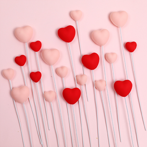 Cake Topper, Cupcake Decorations - Pink Heart Small - Set of 5pcs