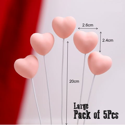 Cake Topper, Cupcake Decorations - Pink Heart Large - Set of 5pcs