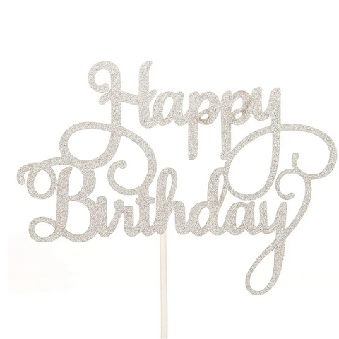 Happy Birthday Cake Topper - Cake Decoration - Silver - Rampant Coffee Company